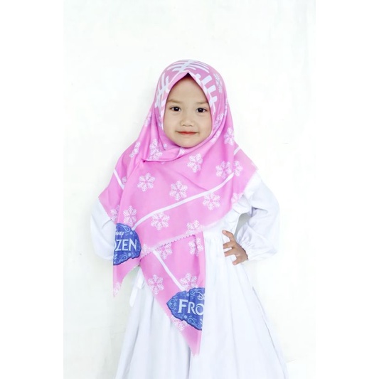 VOAL PRINTING FROZEN PINK , HIJAB ANAK KARAKTER FROZEN