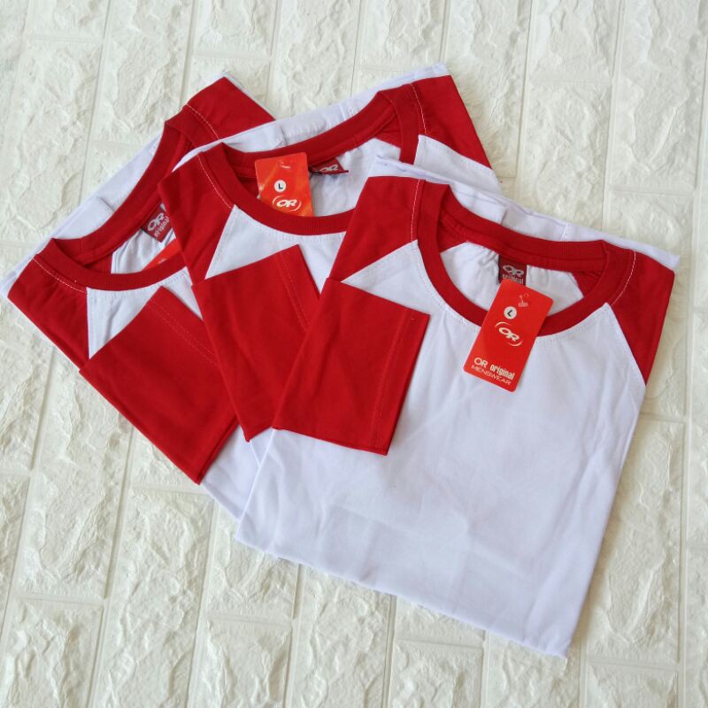 kaos polos reglan PUTIH-MERAH panjang dewasa uk M L XL XXL