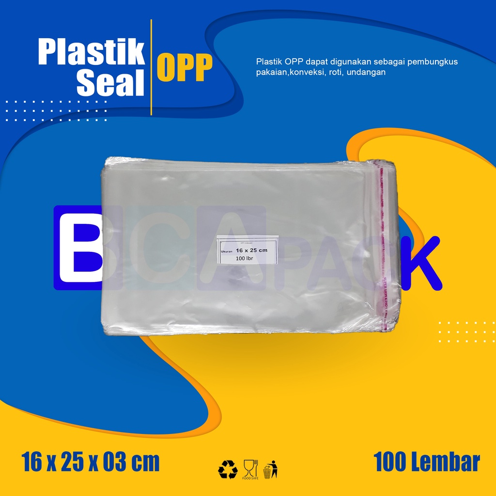 

PLASTIK SEAL OPP UKURAN 16 X 25 X 03 - PLASTIK KEMASAN BENING ISI 100 LEMBAR