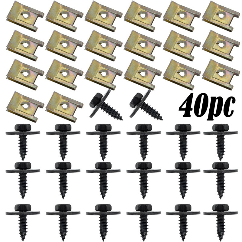 [40Pcs Self Tapping Tapper Screw Washer U Nut Hex] [Apply To BMW 4.8x19mm 8mm Screws Speed Fastener Undertray Sheet Metal Clips]