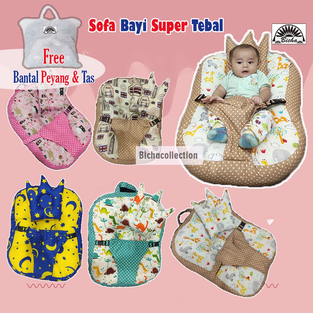 Sofa Bayi Sabuk Pengaman / Kasur Bayi Multifungsi / FREE Bantal Peyang dan Totebag Sofa Bayi Jumbo