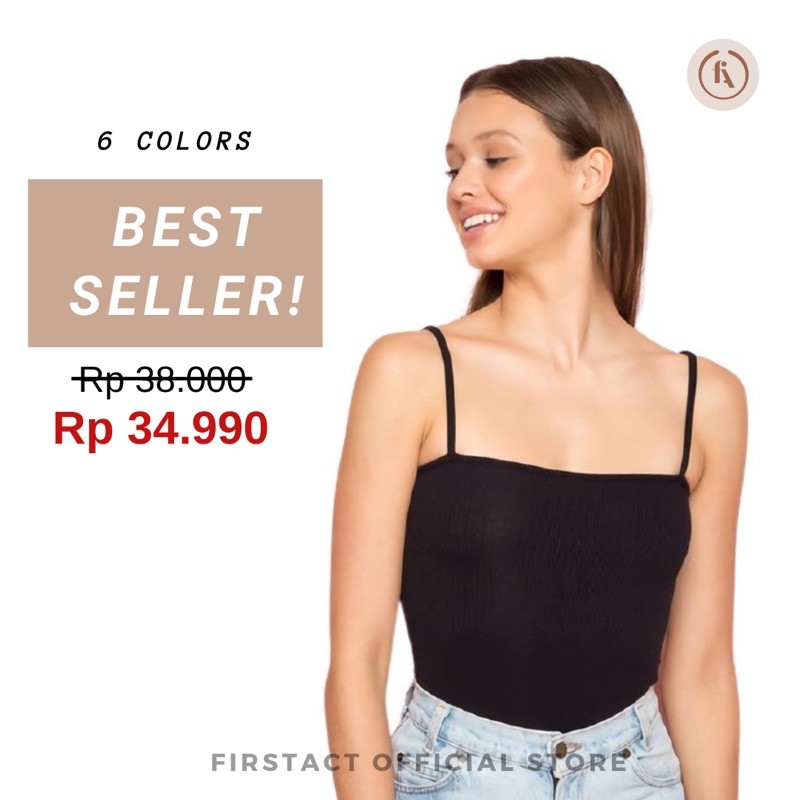 Firstact Tanktop Wanita Polos Basic Tank Top Polos Tali Kecil Spandex