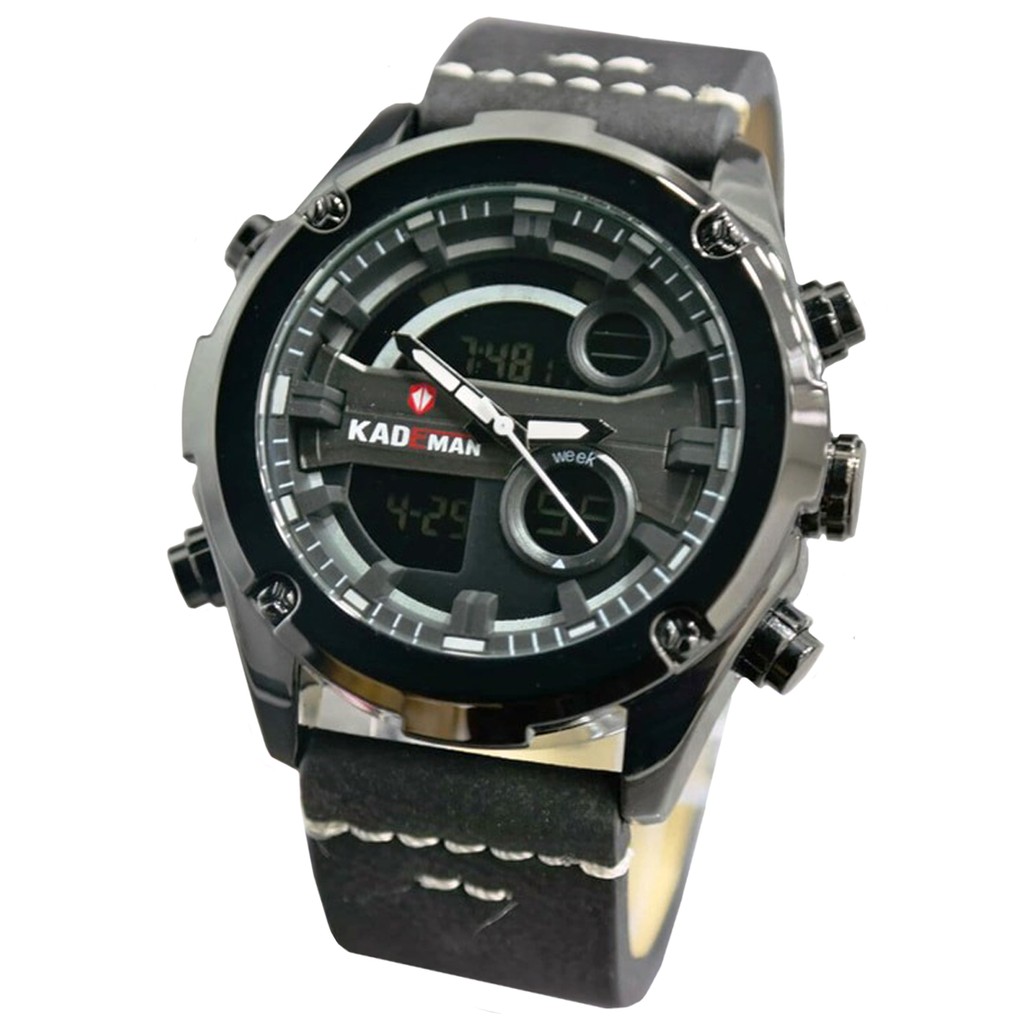 Kademan 6683 - Jam Tangan Casual Pria Anti Air - Tali Kulit - Dual Time Mode - Original