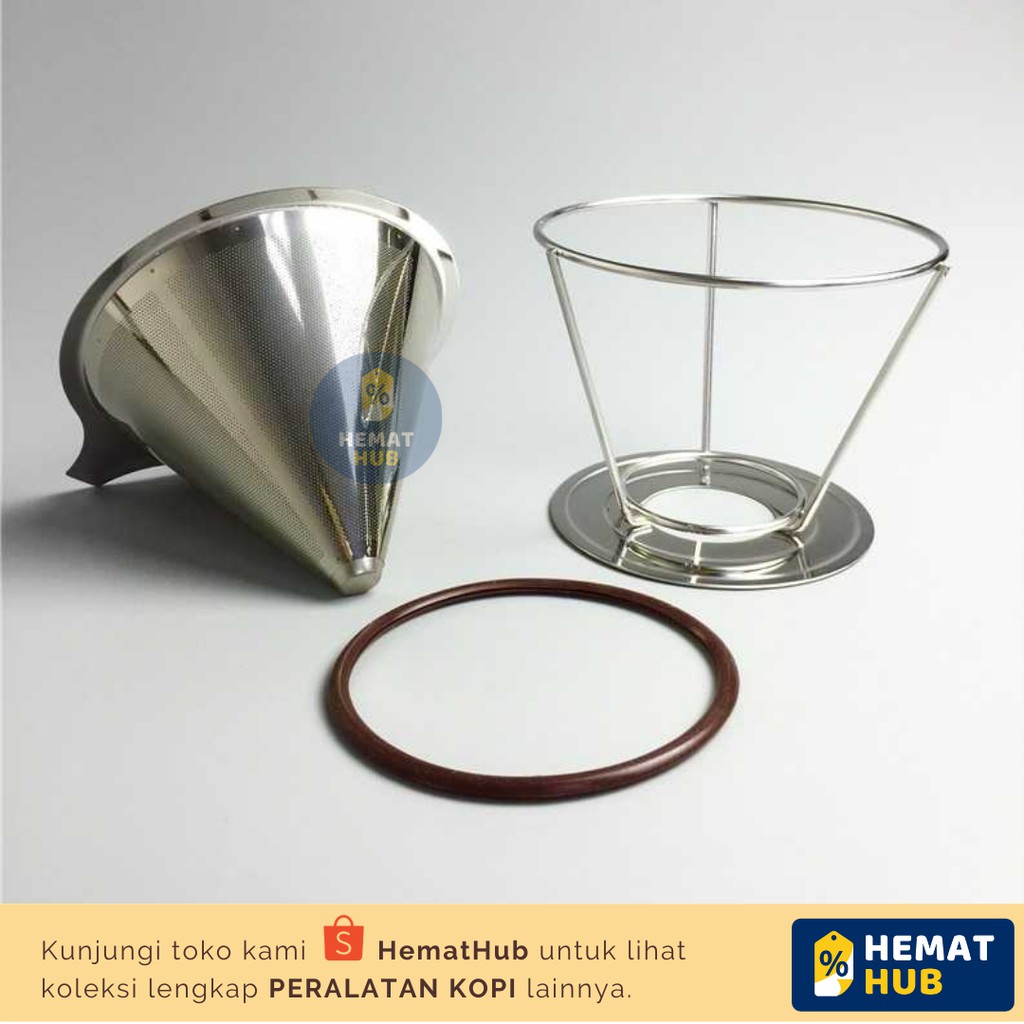 V60 Dripper Set Stainless Steel Paperless Coffee Double Filter Alat Penyaring Drip Kopi Manual