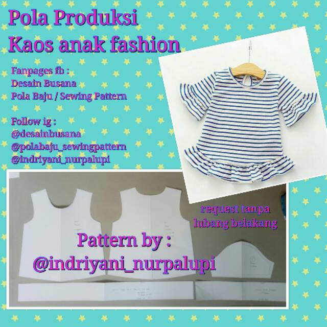 Pola Kaos Anak Fashion 01 - Pola Baju - Pola Instan - Pola Produksi Kaos anak