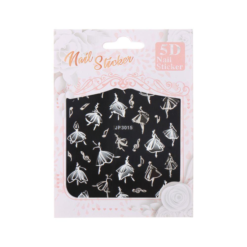 R-bunga Stiker Kuku Putih Hitam Nail Tips Nail Art Dekorasi Snowflake 3D