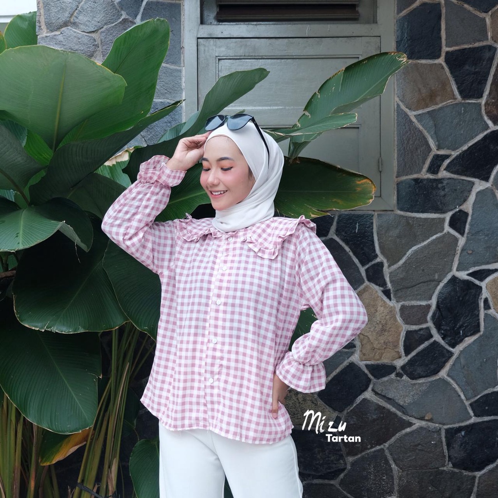 grosir_solo ||BLOUSE BALON_MIZU TARTAN CROP TARTAN SHIRT | BLOUSE KOTAK OVERSIZE | KEMEJA CROP TOP-2