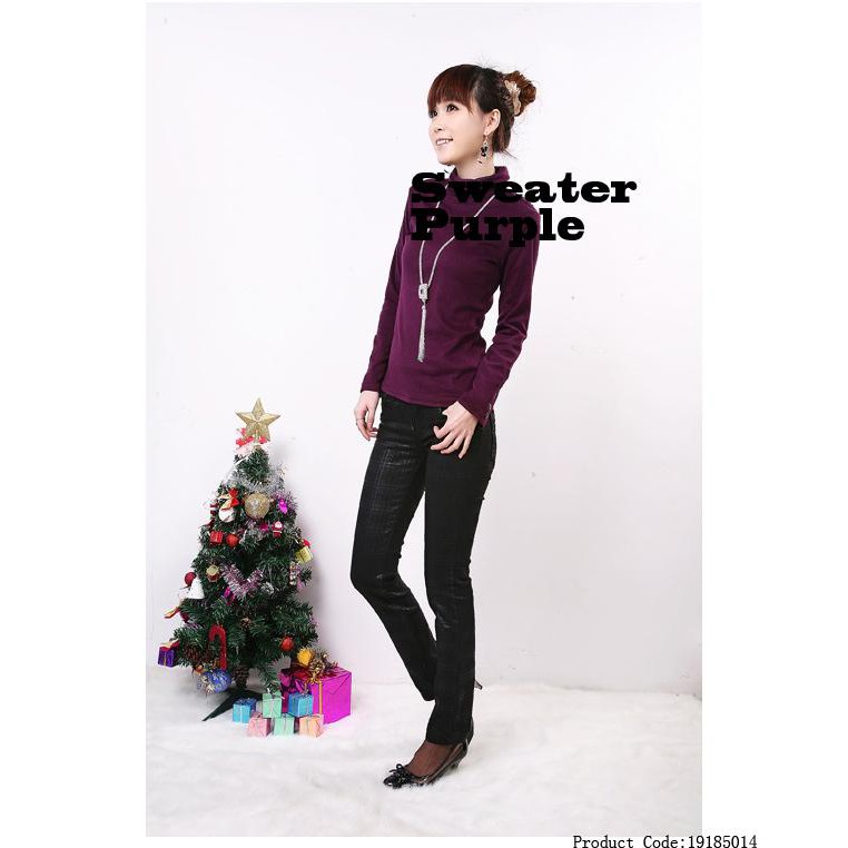 Women's Casual Purple Stand Solid Blouse