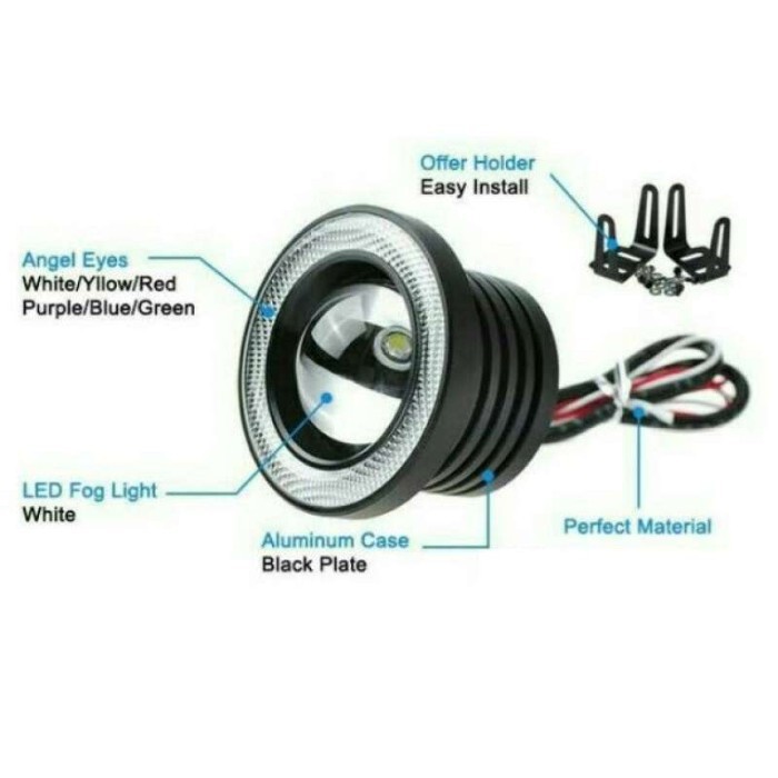 Isi 2 Lampu Foglamp Mobil Cob Bemper Angel Eyes 89Mm Foglight Fog Lamp