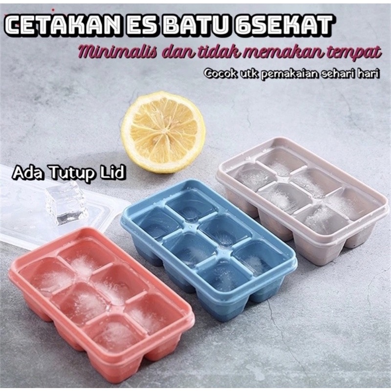 Cetakan Pembuat Es Batu Ice Cube Tray Besar 6 Lubang + Tutup Penyimpan Anti Bau // Cetakan Es Batu Honey Jelly Silikon isi 37 Hexagon dengan Penutup Anti Pecah Foodgrade