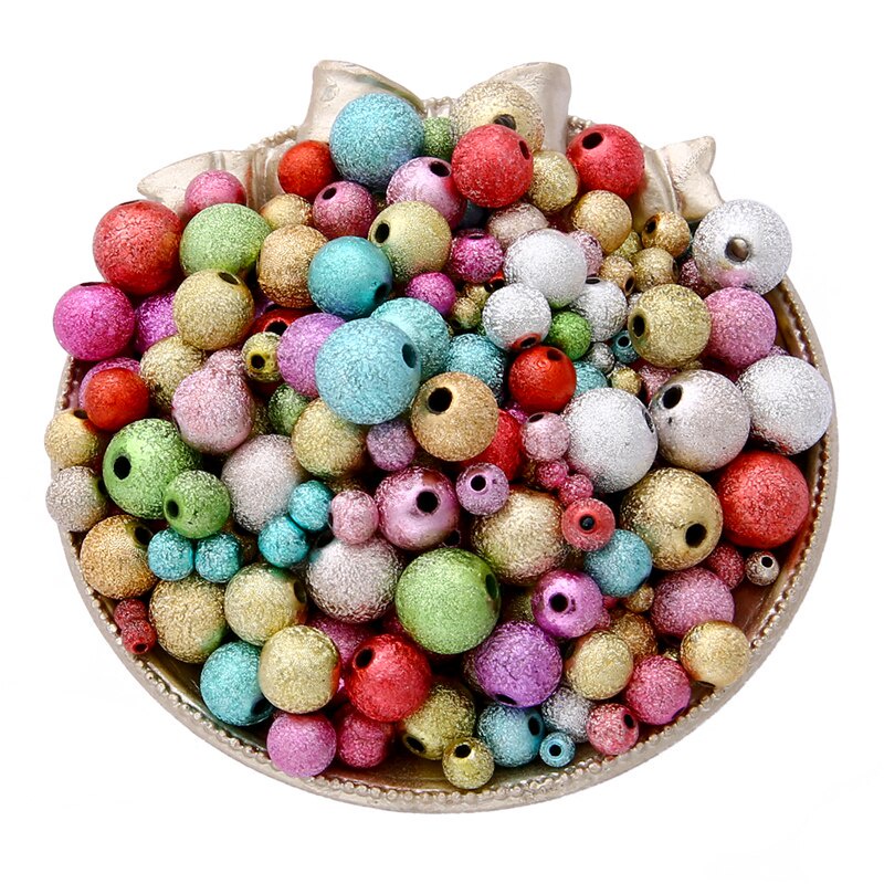 Mixed/Gold/Rainbow/Silver Plated Stardust Acrylic Round Ball Spacer Beads Charms Findings 4/6/8/10/12/20mm For Jewelry Making