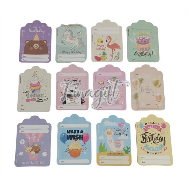 ( Lsn 12 Pc ) SANWA GIFT CARD BIRTHDAY - HANG TAG SANSAN WAWA / KARTU UCAPAN - GREETING CARD HAPPY BIRTHDAY BDAY ULANG TAHUN