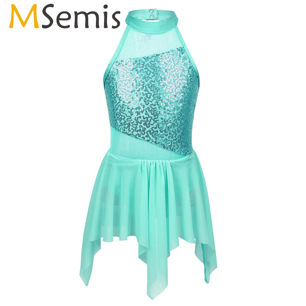 PREORDER Gambar Ice Skating Dress Anak-anak Gadis Payet Kostum Tari Tidak Teratur Potongan