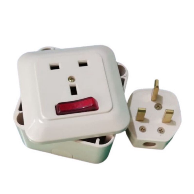 1 Set BROCO Stop Kontak AC + Steker / Colokan Kaki 3 + Outbow Dus OB Tempel