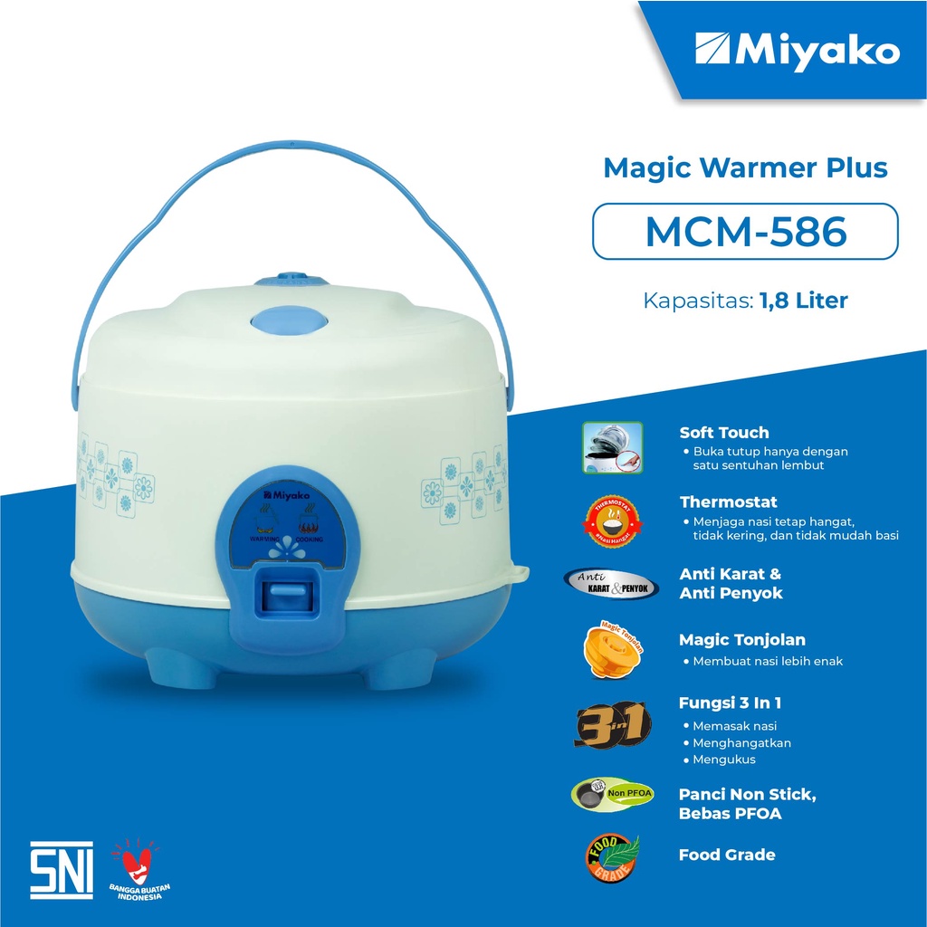 Miyako Magic Com / Rice Cooker 586 1,8L 3 In 1 Anti Lengket Garansi Resmi