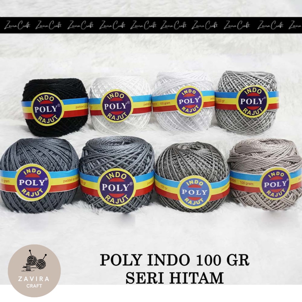BENANG RAJUT POLY INDO SERI HITAM, POLY KILAP 100GR