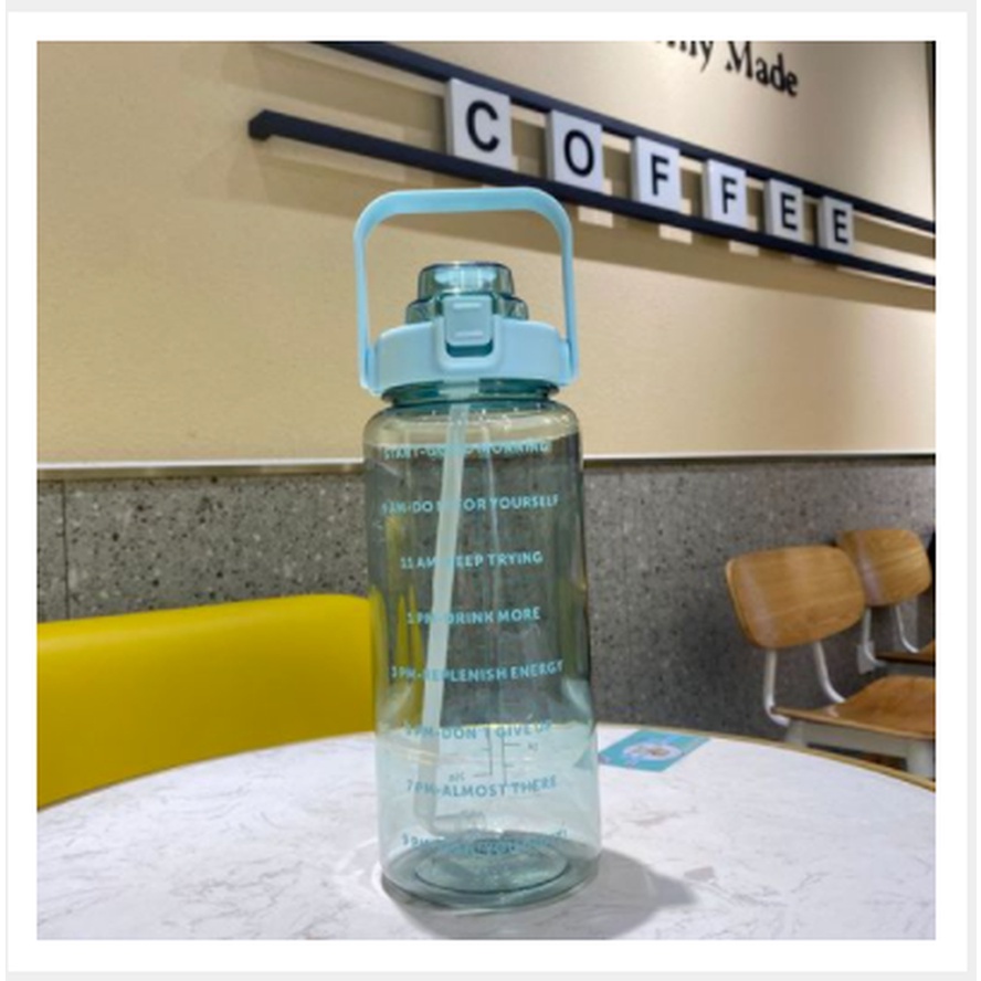【Spot barang】jumbo Botelo Botol Motivasi Minum 2 Liter Jumbo Tumblr Air Tanda Waktu-Green【2L】