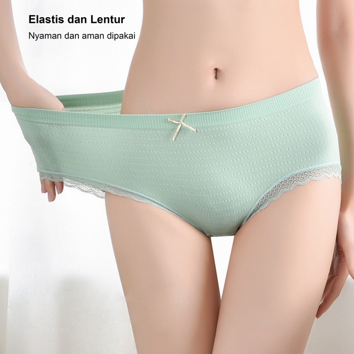 Celana Dalam Seamless Wanita Anti Bakteri Mid Waist Japanese Renda