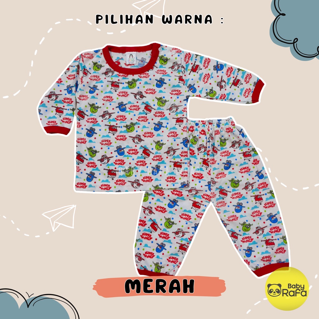 Setelan Baju Bayi Panjang 3 - 12 Bulan, Piyama Bayi Merk YEIKO - SUPER WINGS PESAWAT