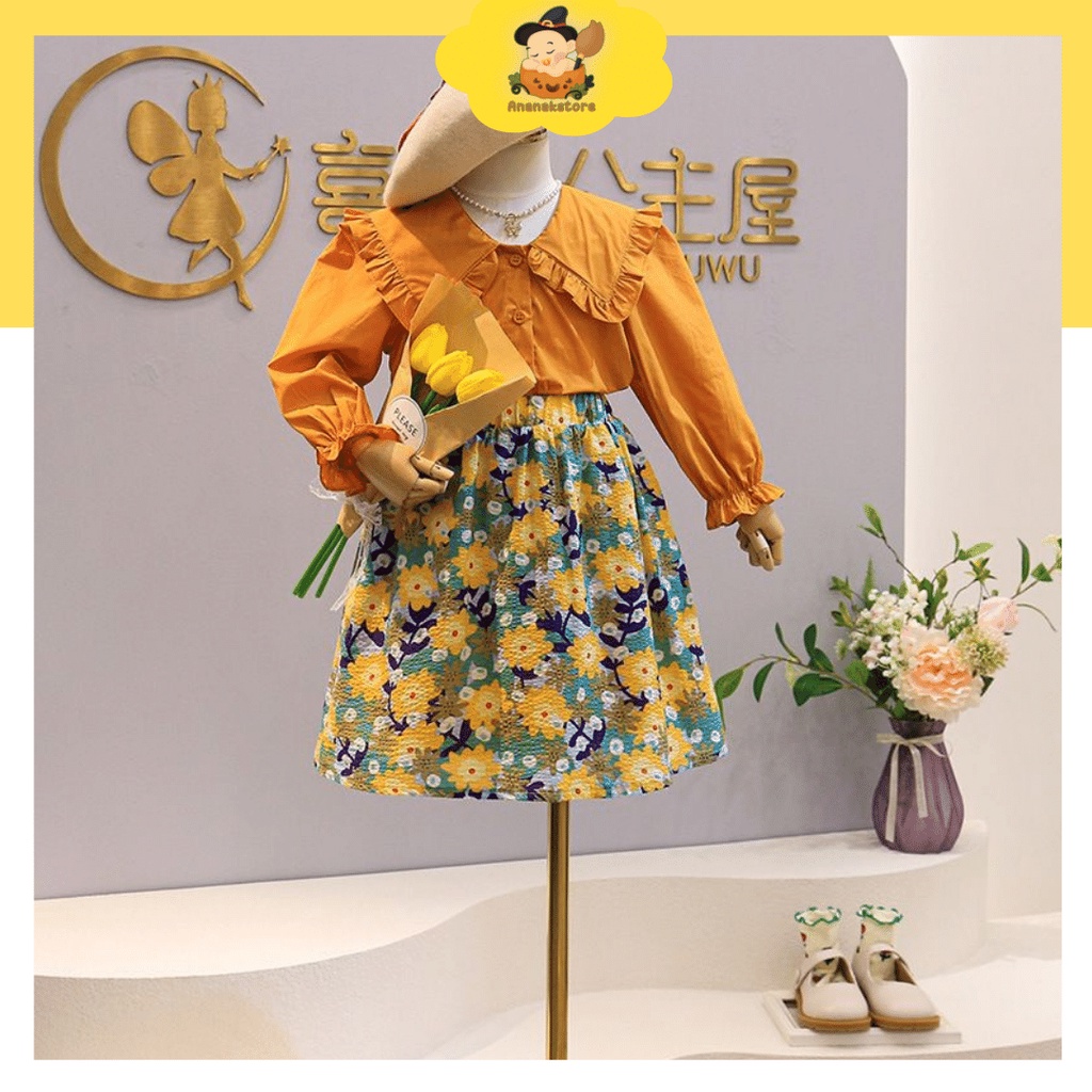 ANANAKSTORE- Setelan anak perempuan premium impor lucu/ baju baby Flower Oren Lucu Usia 2-7 Tahun/ Baju baby impor  lengan panjang/ B05