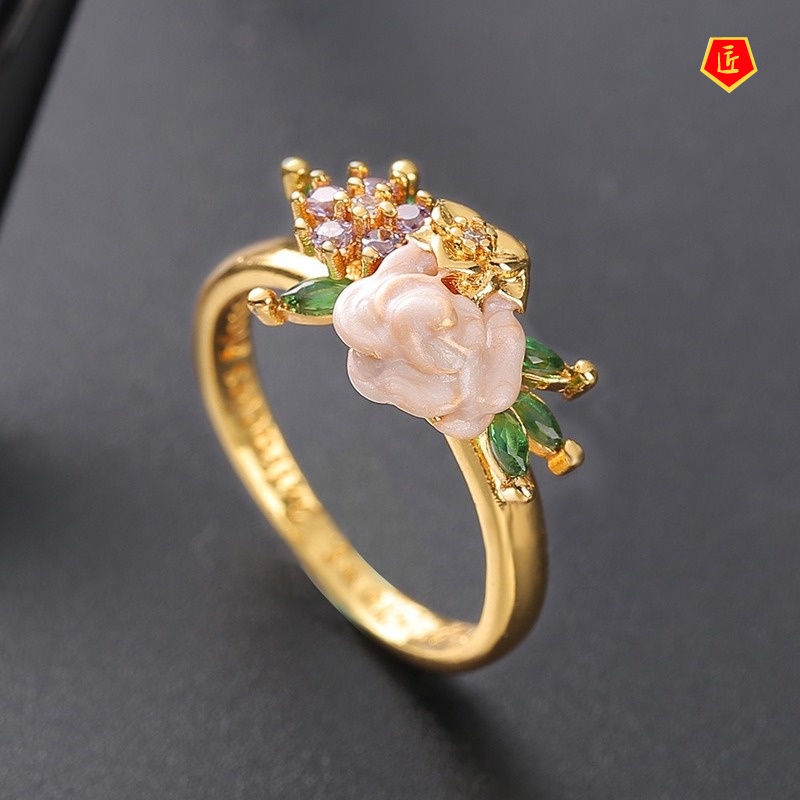 [Ready Stock]New Creative Inlaid Diamond Flower Ring Exquisite Fashion