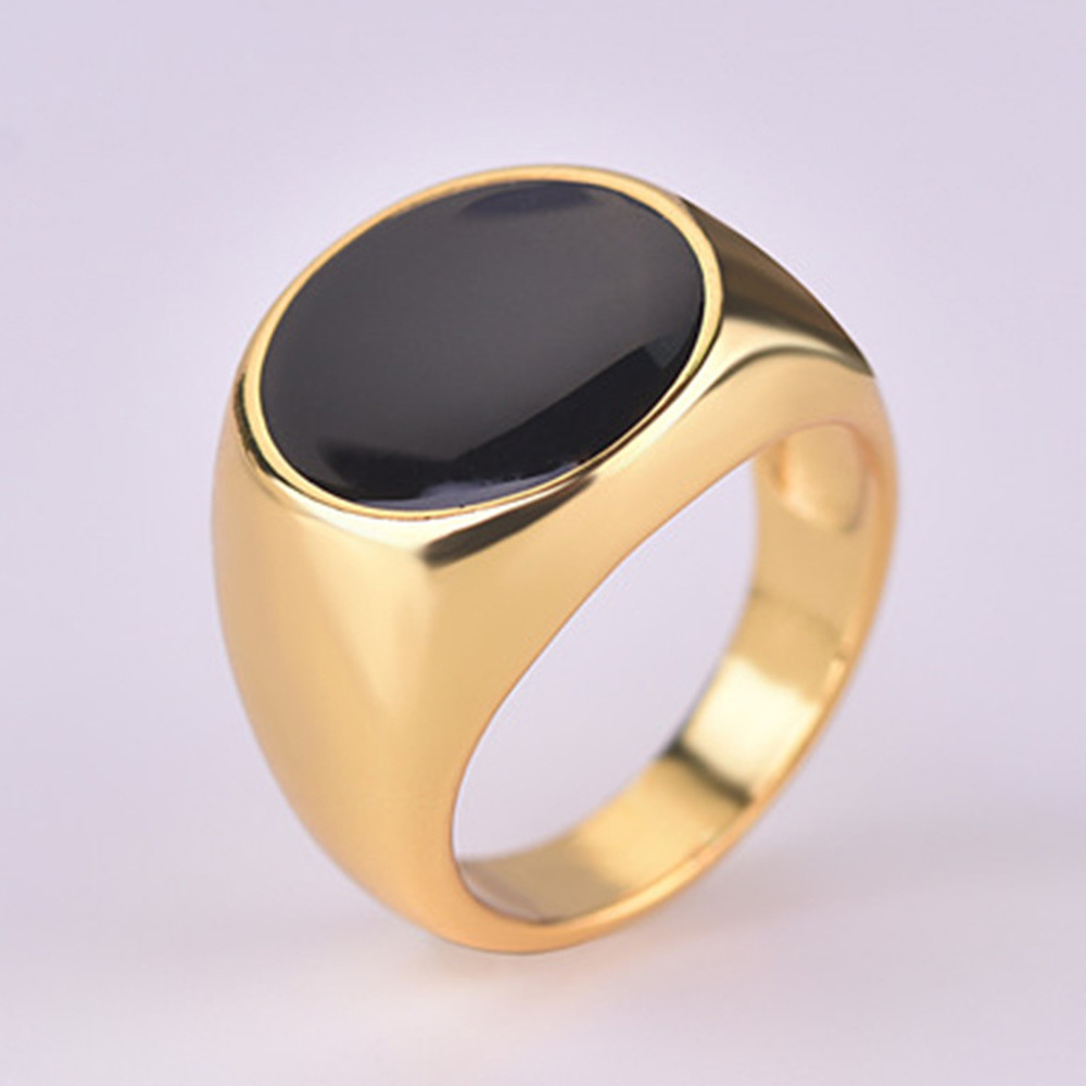 Cincin Bahan Stainless Steel Warna Emas Perak Aksen Batu Permata Kristal Hitam Gaya Punk Untuk Pria