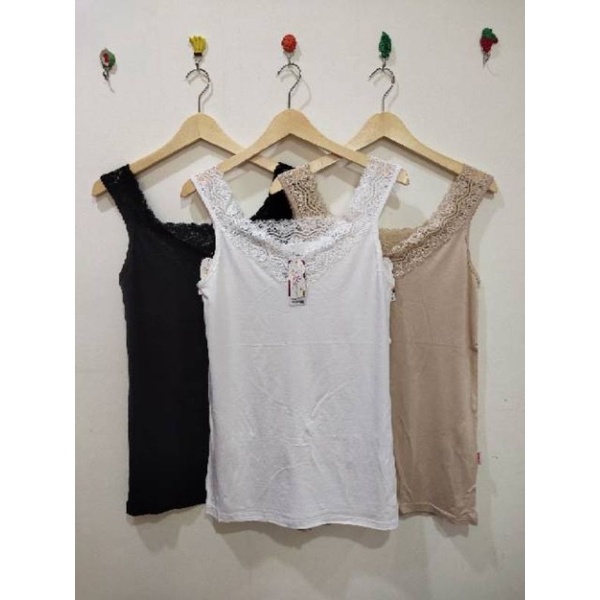 Tanktop kamisol wanita polos renda vneck | high quality-2