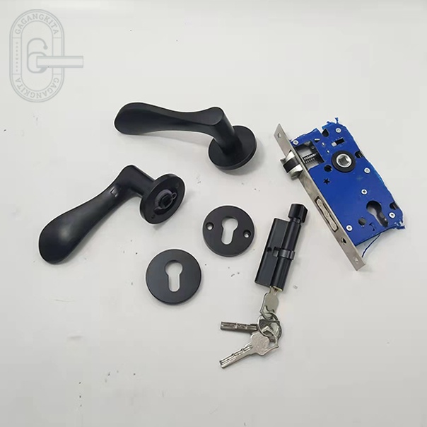 Gagang Pintu 1set siap pasang, Coating Door Lever Handle Pintu Roses Hitam Coating Terbaru Ukuran Panjang