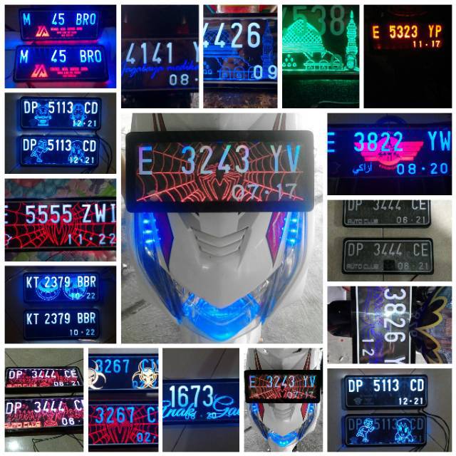 Plat nomor motor plat nomor akrilik, plat nomor LED plat nomor lampu  plat nyala double background