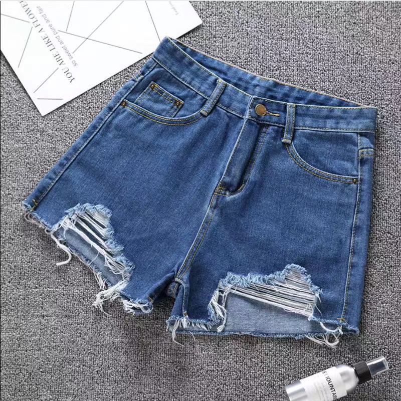 Hot pants celana pendek korean style wanita hitam/putih/biru muda celana sobek cewek ripped denim highwaist pants kekinian short pants ootd celana jeans jumbo