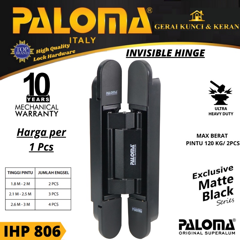 PALOMA IHP 806 INVISIBLE HINGE ENGSEL TANAM P120 HITAM MATTE BLACK