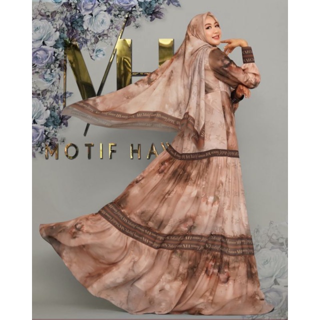 MH -Cloudy Series in Cookie Cream by Motif Hawa / Set Syari branded / Gamis pesta mewah / Gamis umro