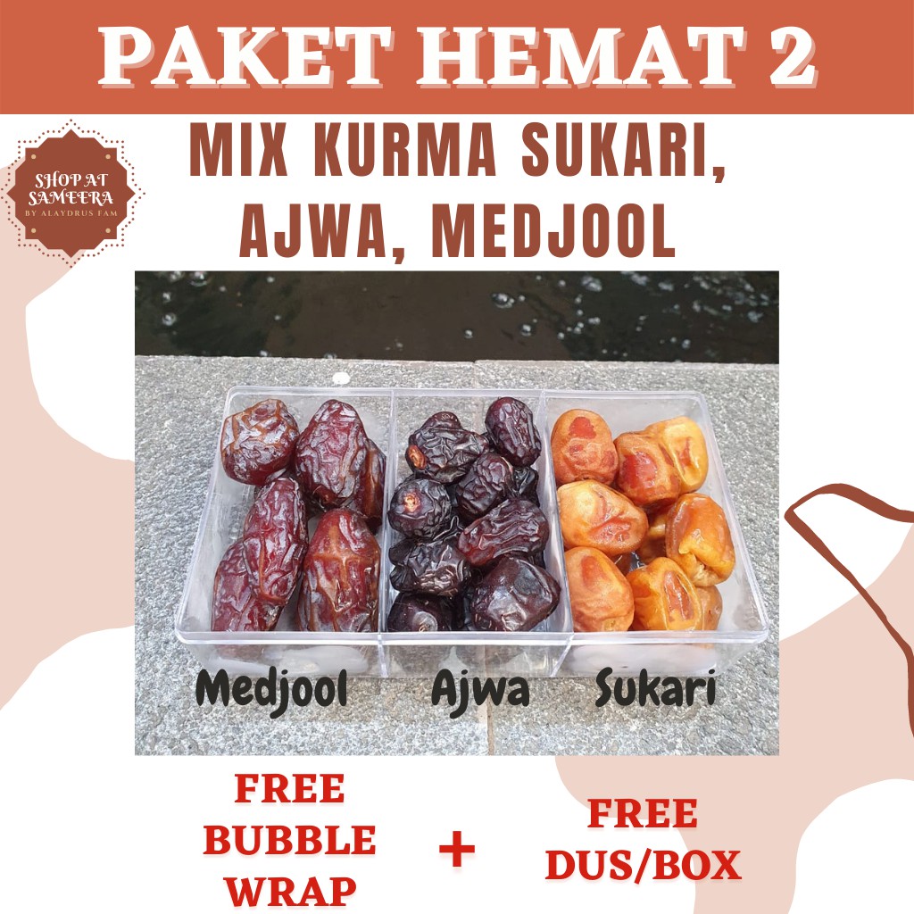 

PAKET HEMAT 2 KURMA MIX SUKARI, AJWA & MEDJOOL / BOX HAMPERS / HAMPERS KURMA / HAMPERS RAMADHAN