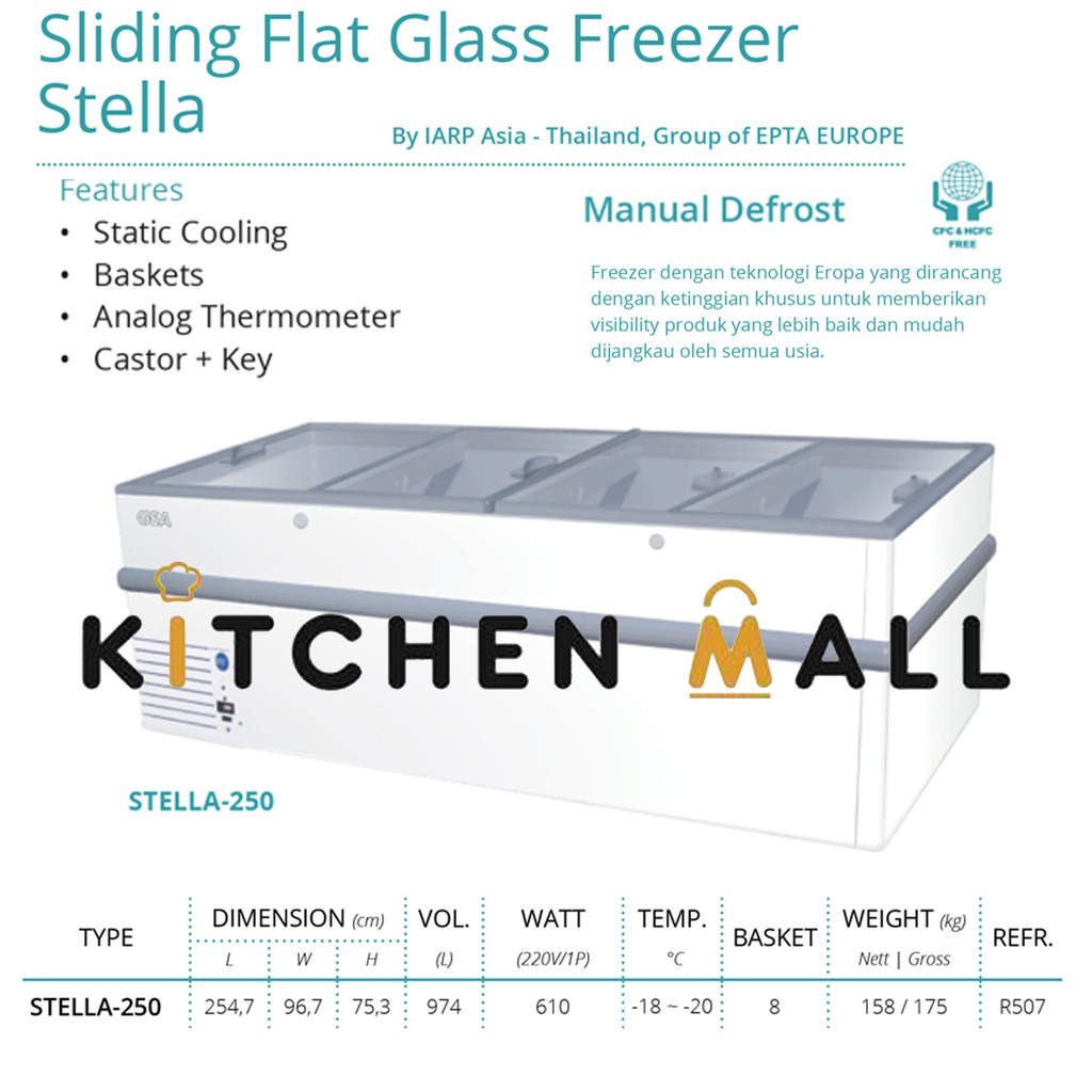 GEA STELLA-250 sliding flat glass freezer - freezer pintu kaca geser - freezer nugget frozen food - kulkas box