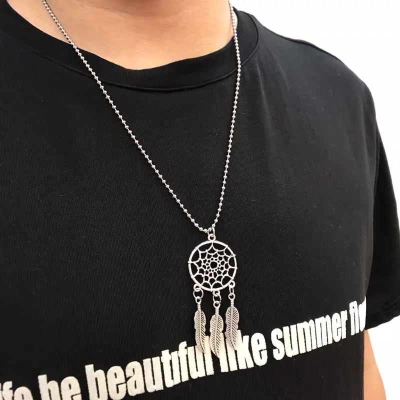 Eropa dan Amerika Bohemian gaya etnik rumbai bulu kalung dream catcher pendant hollow-out elegan kal