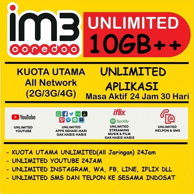 Kartu Perdana Indosat Freedom Unlimited 10 Gb Free Youtube Dan Instagram 25gb Shopee Indonesia
