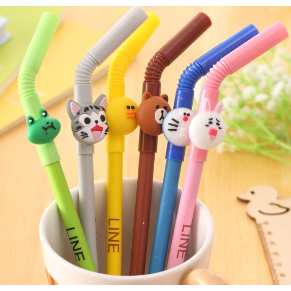 Bolpoin Karakter Bentuk SEDOTAN LINE Doraemon Kucing / Pulpen Lucu Karakter LINE / Alat Tulis Anak / Straw Pen Straw Karakter Kartun