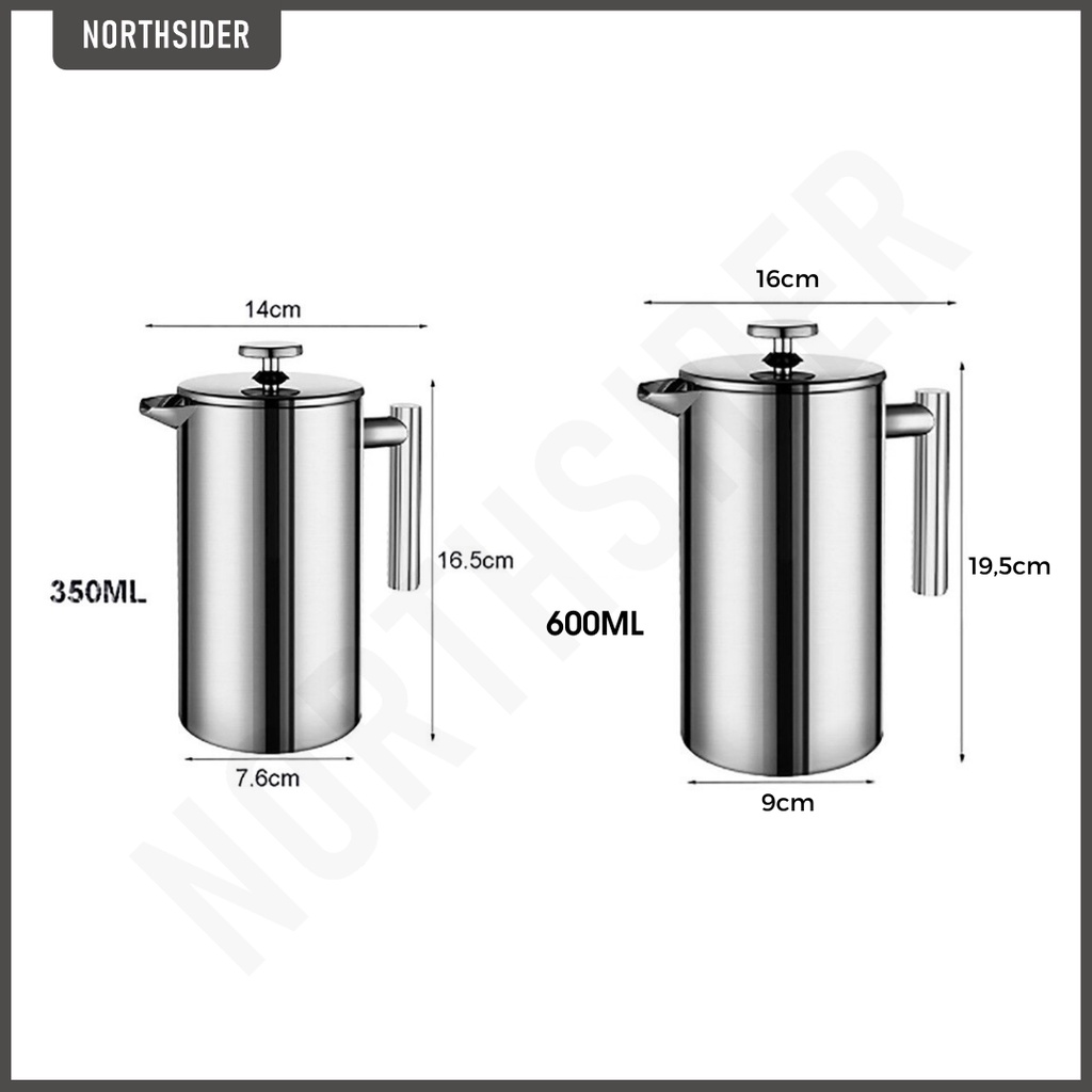 FRENCH PRESS KOPI TEH FULL STAINLESS STEEL 350ml &amp; 600ml ANTI PECAH