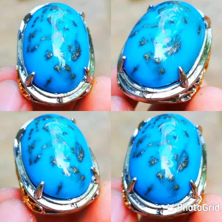 (bayar ditempat) Batu Akik Pirus Serat Badar Perak Top Colour Big Size