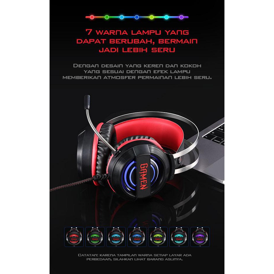 Headphone Bando GAMEN GH110 7 Color Breathing Lights Gaming Headset LED Lighting