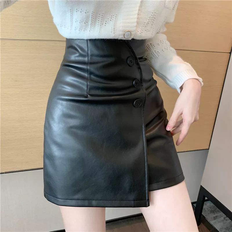 Mini Skirt Leather Rok Wanita Pendek Bodycon