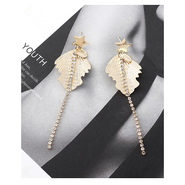 LRC Anting Tusuk Fashion Golden Real Gold-plated Little Star Tassel S925 Silver Pin Earrings Y63069
