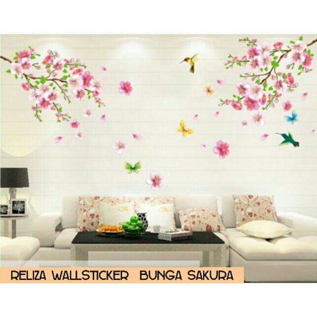 Reliza Wall Sticker Stiker Dinding Ranting Bunga Sakura Pink