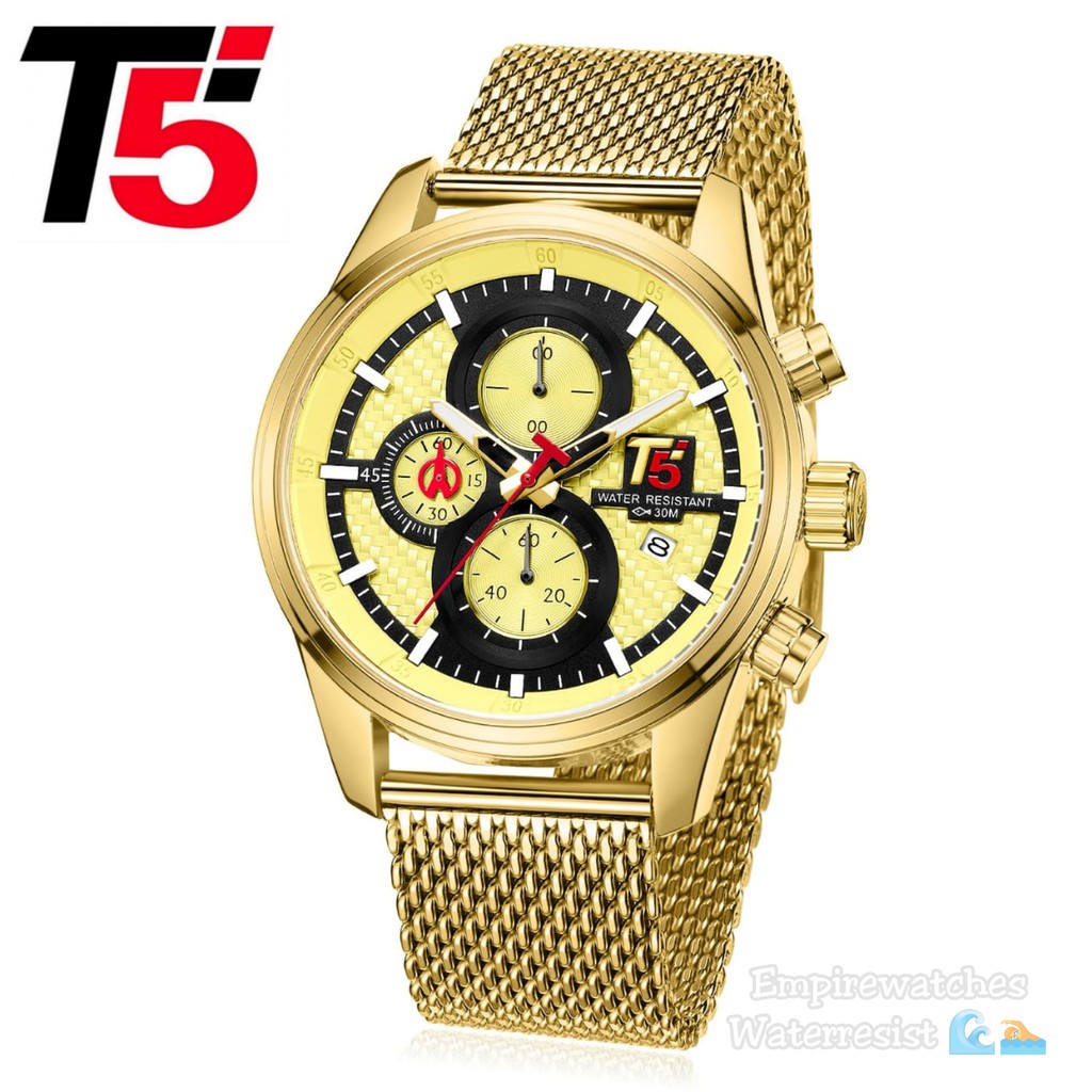 Jam Tangan T5 H3721G 3721 H3721 Pria Cowok Analog Chrono dan Tanggal Aktif Rantai Stainless Original Waterproof