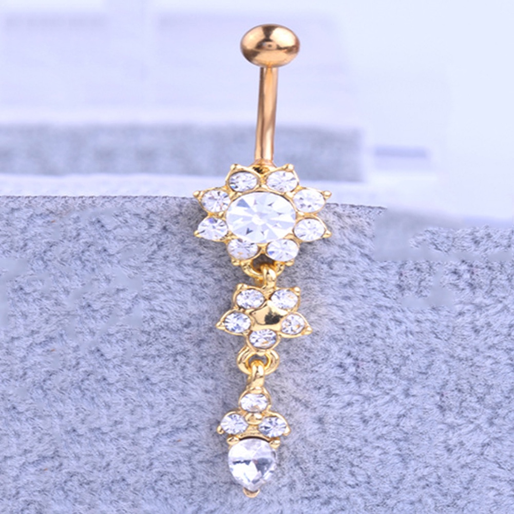 [Jianxin] Lady Rhinestone Flower Stainless Steel Belly Button Navel Ring Piercing Jewelry