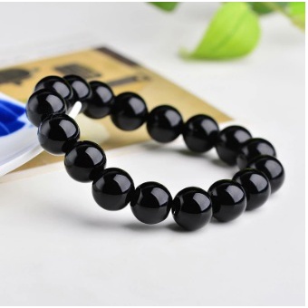 Gelang Natural Black Obsidian Buddhist Prayer Blessing Black Healing Stone