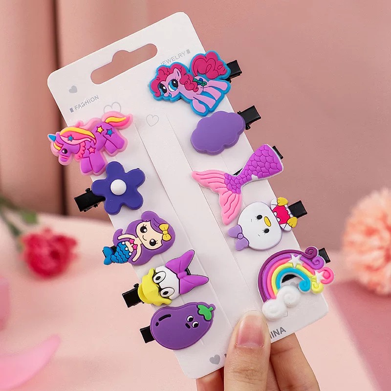 ED - 10PCS / SET JEPIT RAMBUT ANAK SET TERMURAH / JEPITAN RAMBUT ANAK MOTIF KARAKTER KARTUN-JPT - SERI UNGU
