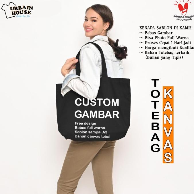 Tote Bag Kanvas Custom Sablon Satuan Goodie Bag Polos Besar Termurah