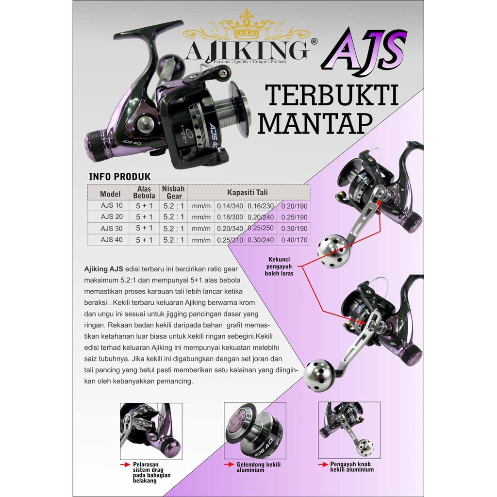 Ajiking AJS. Spinning Reel. 5 + 1 Ball Bearing