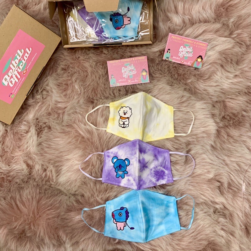 MASKER TIE DYE BTS BT21 | 1 BOX MENDAPATKAN 3 MASKER
